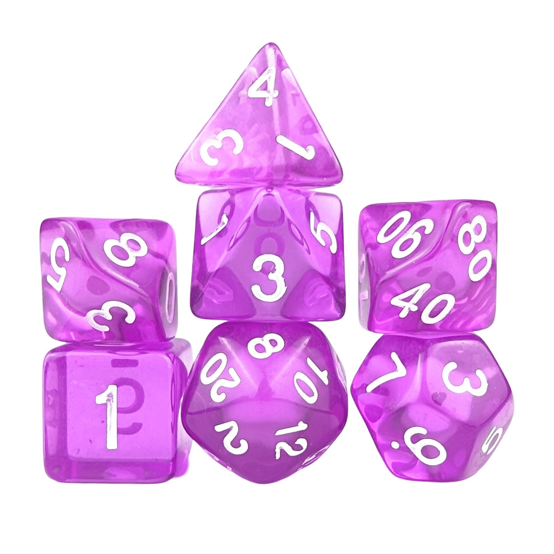 Clear Purple Acrylic - 7pcs RPG Full Dice Set