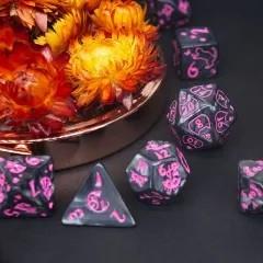 Pink Cats on Black Acrylic - 7pcs RPG Full Dice Set
