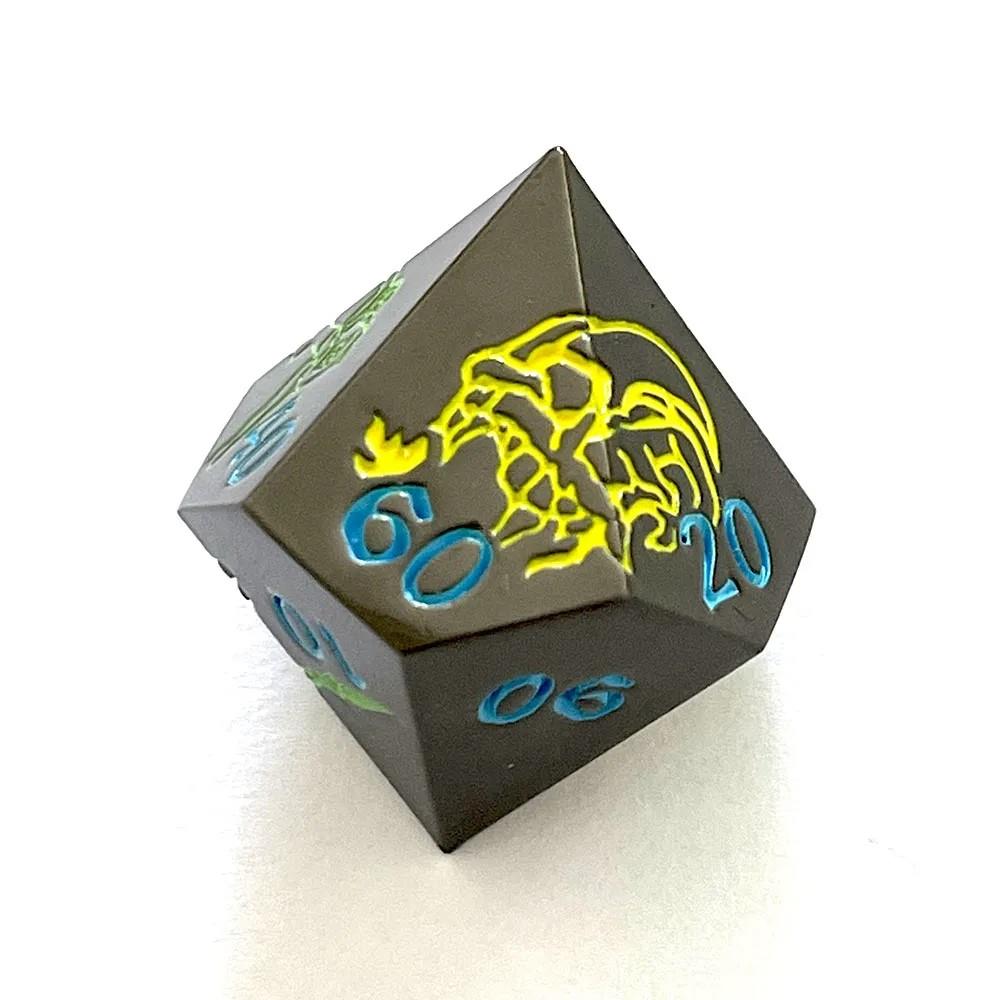 Green & Yellow in Nickel Metal - 7pcs RPG Dice Set