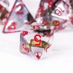 7pcs Dice Resin Filled Red Font Bullet Clear