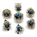 Blue Dragon Eye Ball in Clear Filled Sharp Resin - 7pcs RPG Dice Set