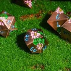 Pink Lotus Flower in Copper Metal - 7pcs RPG Dice Set