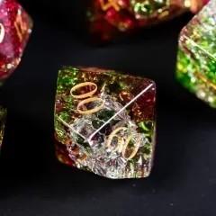 7pcs Dice Gem Glass Gold Font Cracked Pink Green (UD)