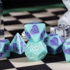 7pcs Dice Resin Pattern Hearts Purple Font Mint Green