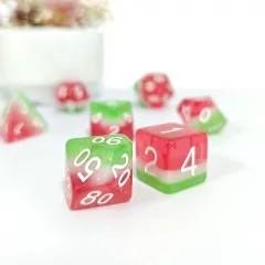 7pcs Dice Resin Layer White Font Green White Red