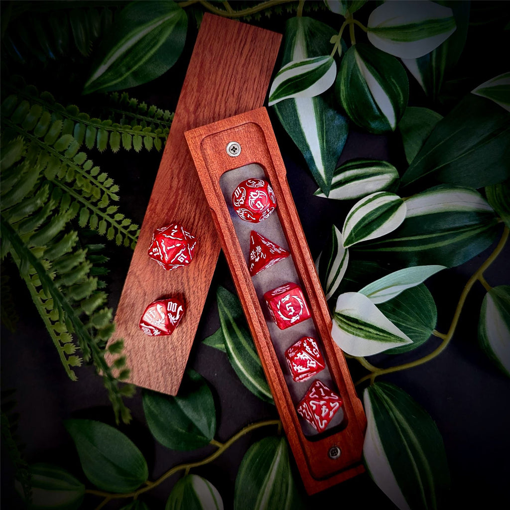 White Dragon on Red Acrylic - 7pcs RPG Full Dice Set