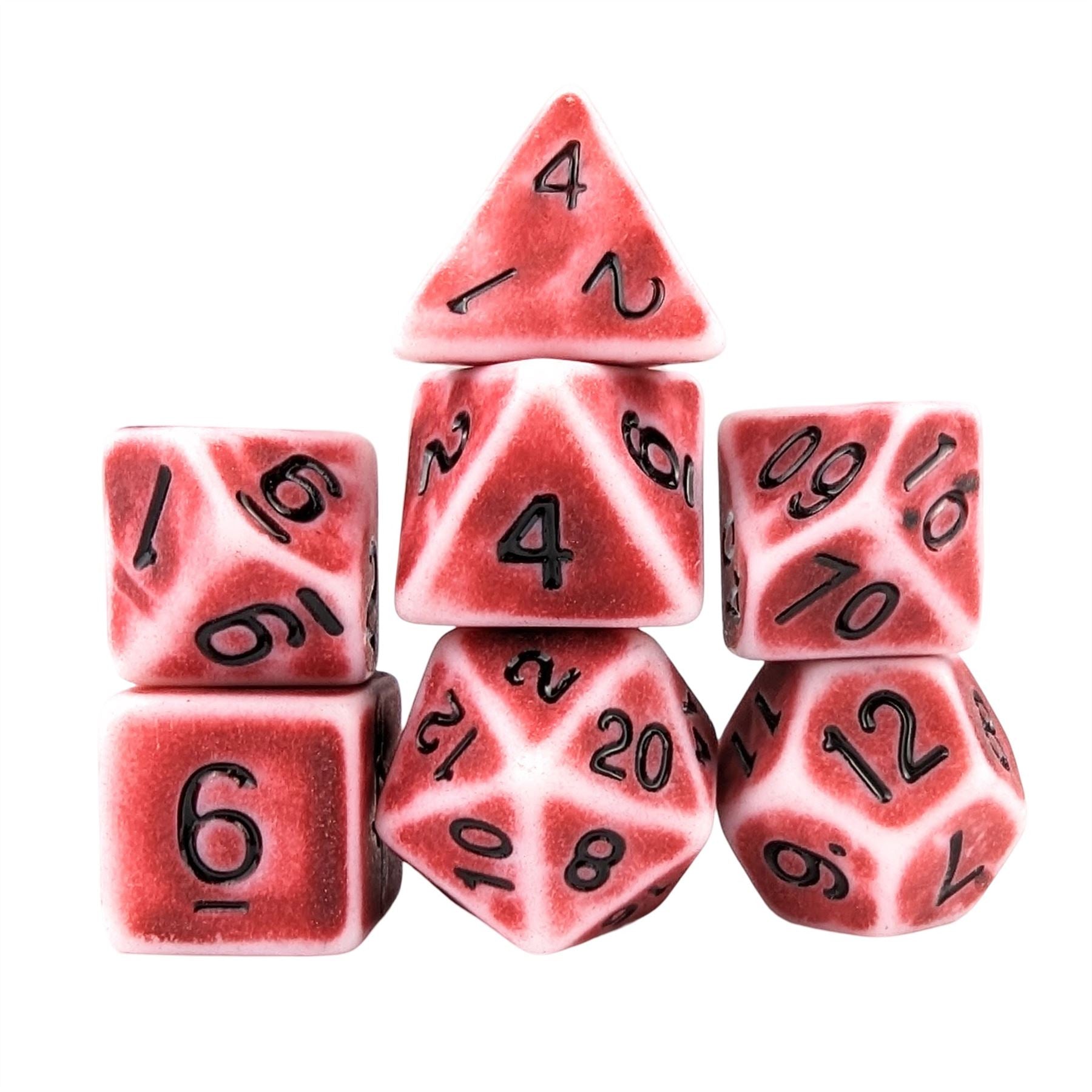 Washed Red on White Acrylic - 7pcs RPG Full Dice Set
