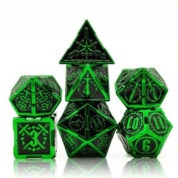 7pcs Dice Metal Sword Circle Green Font Black