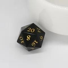 7pcs Dice Gem Stone Obsidian Gold Font Black