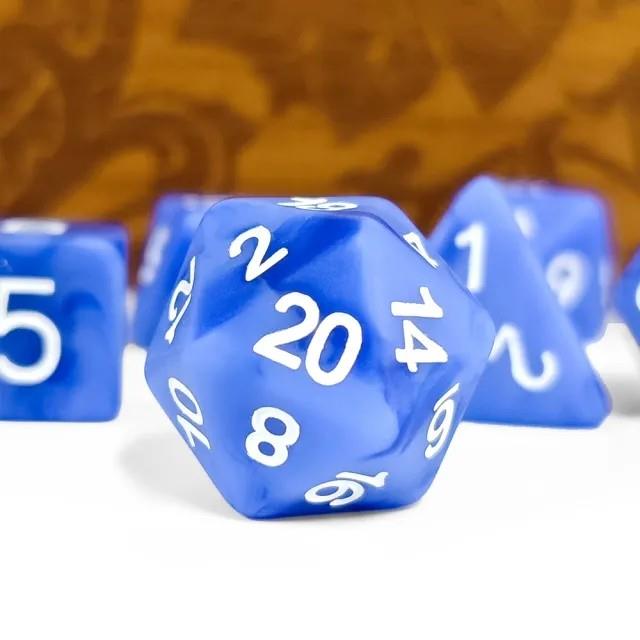 7pcs Dice Resin Swirl White Font Frosted Blue