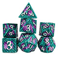 Green & Purple Dragon Scale Metal - 7pcs RPG Dice Set