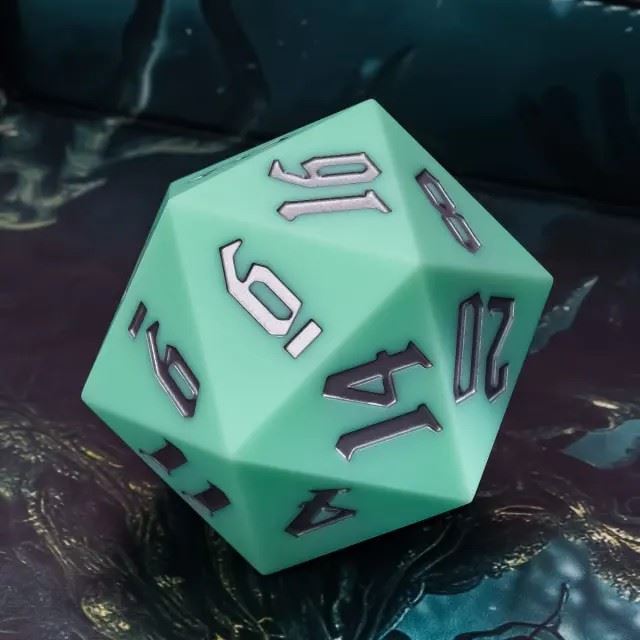 Silver on Solid Mint Green Silicone - D20 RPG Dice