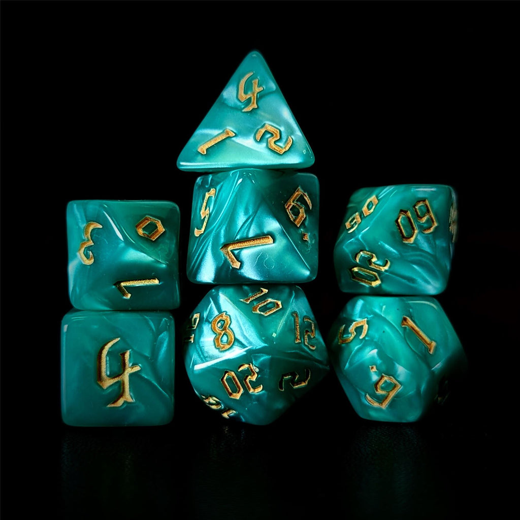 Teal Silk Acrylic - 7pcs RPG Full Dice Set