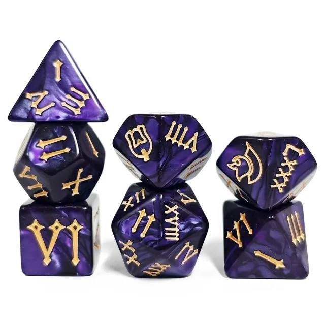 7pcs Dice Acrylic Silk Roman Numeral Gold Font Purple