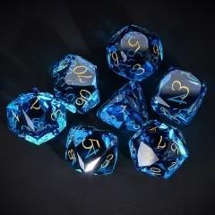 7pcs Dice Gem Glass Facet Gold Font Blue (UD)