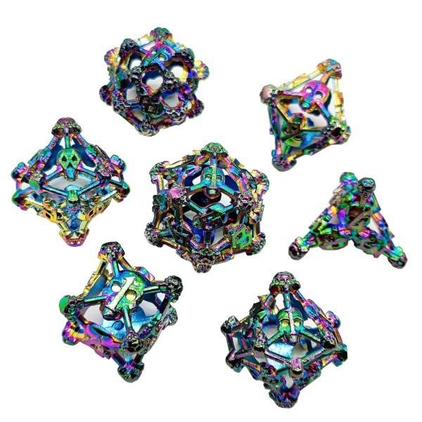 7pcs Dice Metal Hollow Skull Frame Rainbow