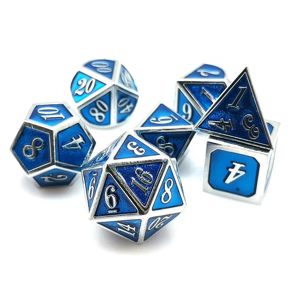 Blue Enamel in Silver Metal - 7pcs RPG Dice Set