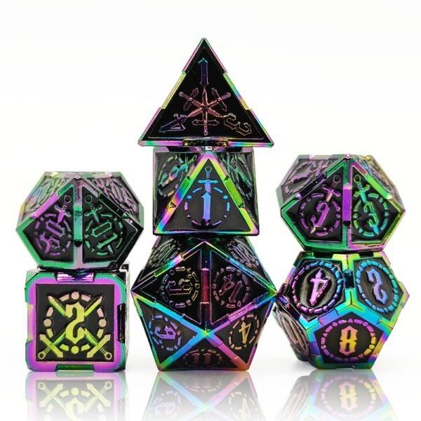 7pcs Dice Metal Sword Circle Rainbow Font Black