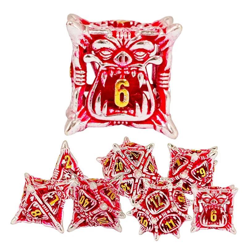 7pcs Dice Metal Hollow Monster Teeth Gold Font Silver Red