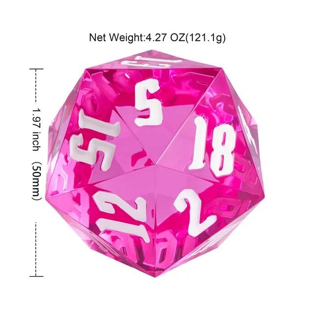 D20 Dice Acrylic 55mm White Font Clear White Pink