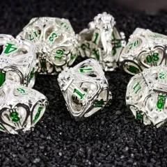 7pcs Dice Metal Hollow Lute Green Font Silver