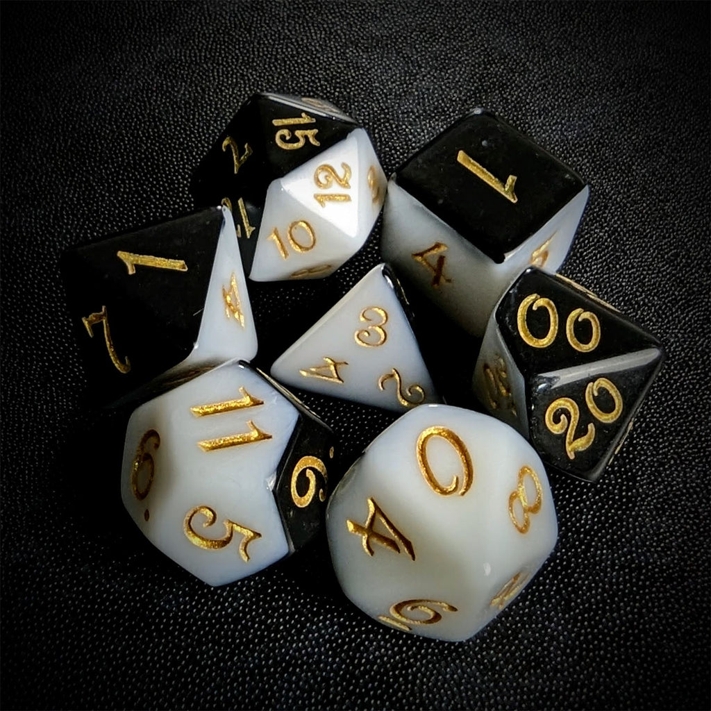 Blend of Black & White Acrylic - 7pcs RPG Full Dice Set