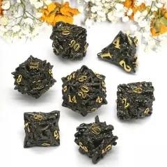 7pcs Dice Metal Hollow Dragons Head Red Font Black
