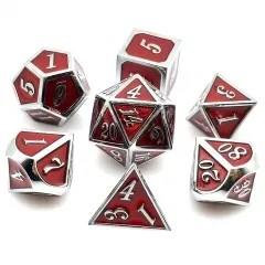 Red Enamel in Silver Metal - 7pcs RPG Dice Set