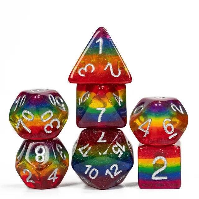 7pcs Dice Resin Layer Silver Font LGBTQ Rainbow