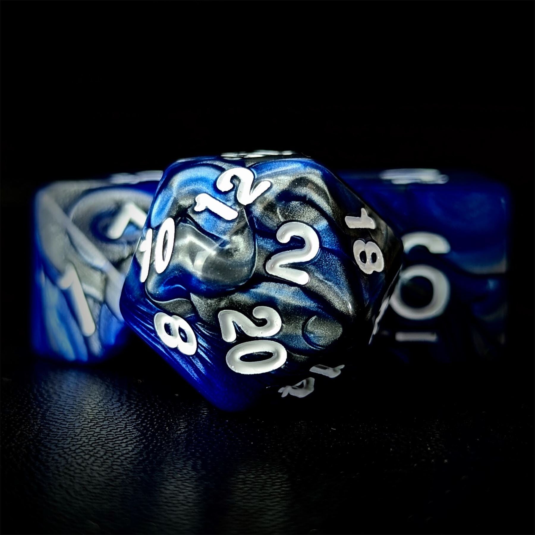 Blend of Silver & Royal Blue Acrylic - 7pcs RPG Full Dice Set