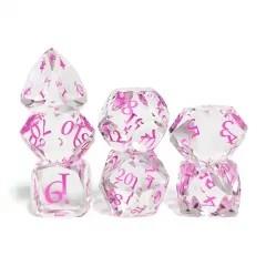 7pcs Dice Gem Glass Facet Pink Font Clear (HS)