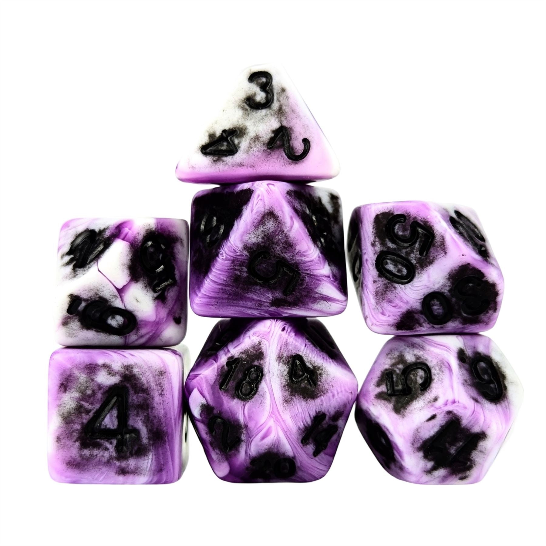 Washed Purple on White Acrylic - 7pcs RPG Full Dice Set