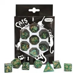 Gold Cats on Green Acrylic - 7pcs RPG Full Dice Set