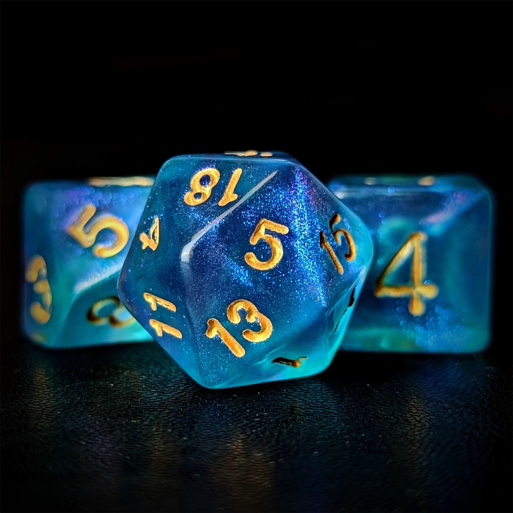 Glitter in Purple & Blue Acrylic - 7pcs RPG Full Dice Set