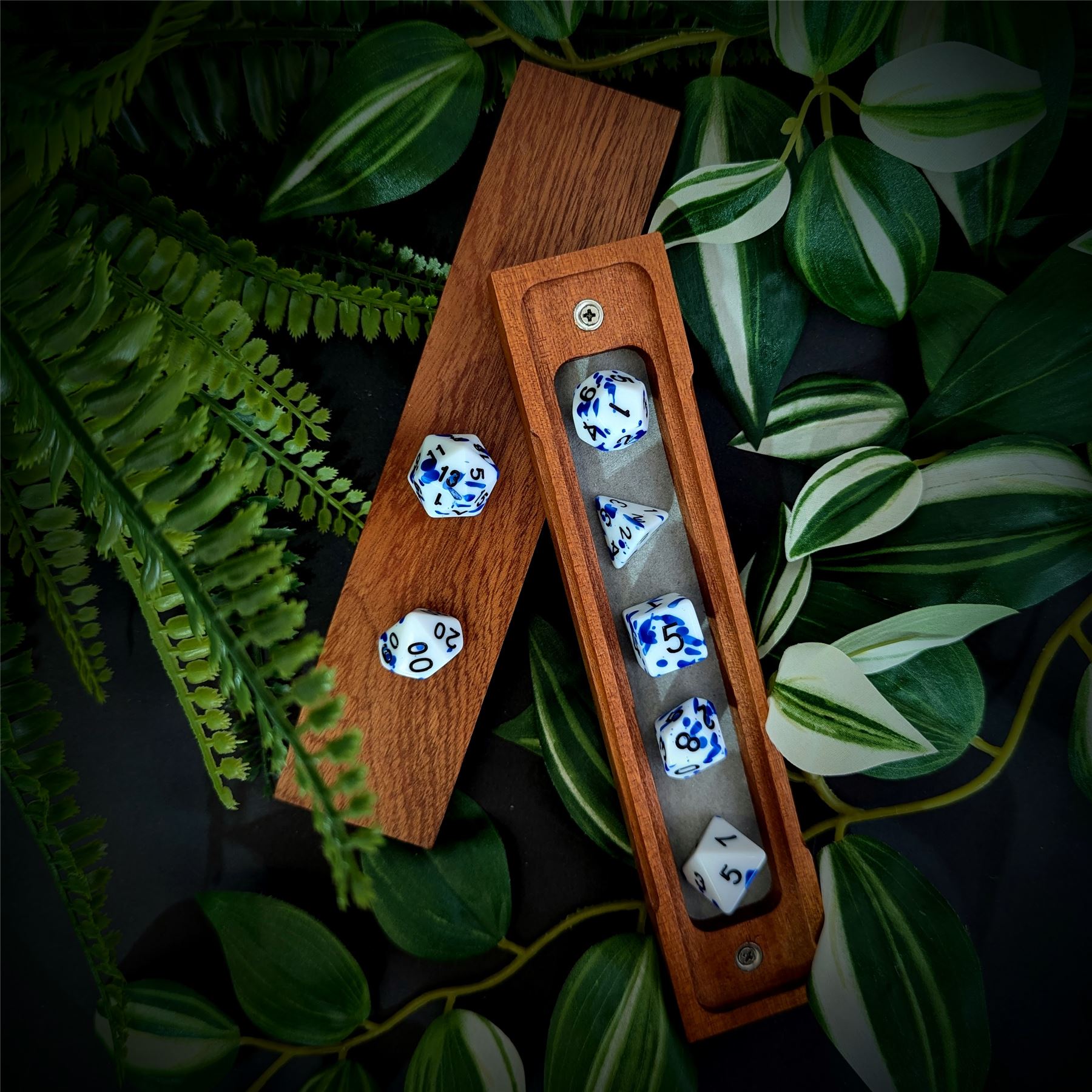 Blue Blood Splatter on White Acrylic - 7pcs RPG Full Dice Set