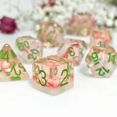 7pcs Dice Resin Filled Green Font Red Tomato Clear