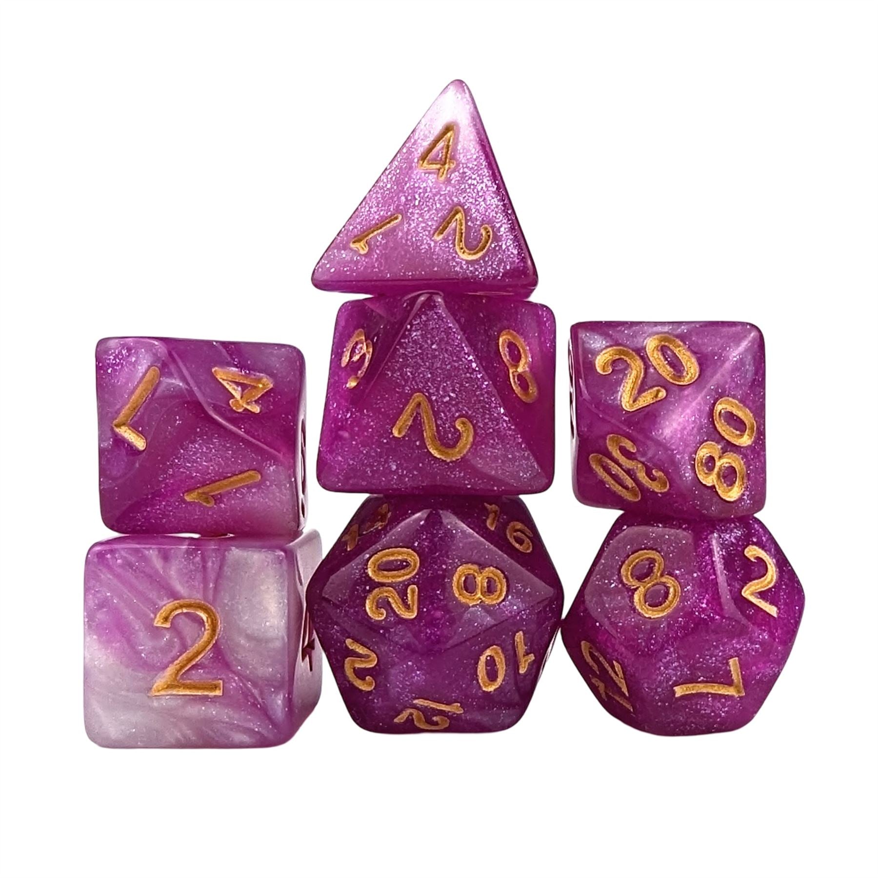 Glitter in Pink & White Acrylic - 7pcs RPG Full Dice Set