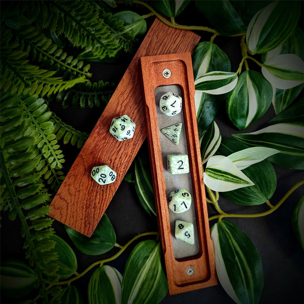 Cracked Green on White Acrylic - 7pcs RPG Full Dice Set