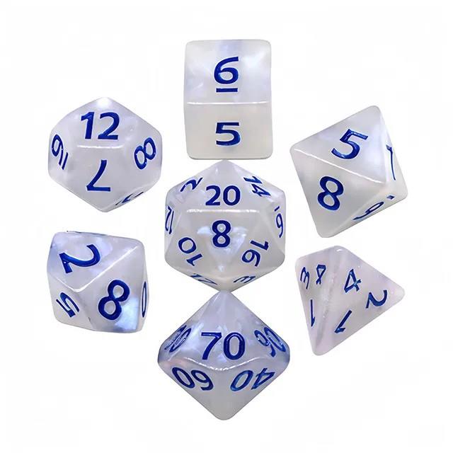 7pcs Dice Acrylic Glitter Blue Font White