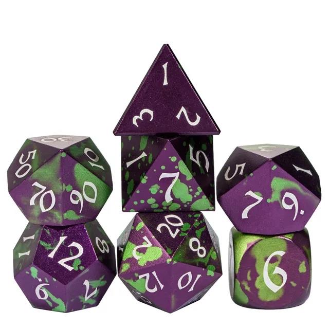 7pcs RPG Dice Set - Green & Purple Anodized Aluminium