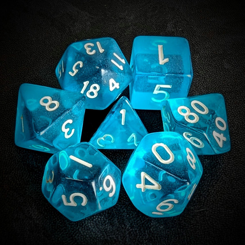 Clear Blue Acrylic - 7pcs RPG Full Dice Set