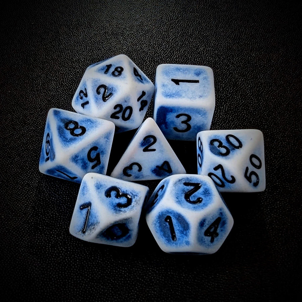 Washed Blue on White Acrylic - 7pcs RPG Full Dice Set