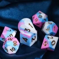 7pcs Dice Silicone Oversize Gold Font Blue White Pink