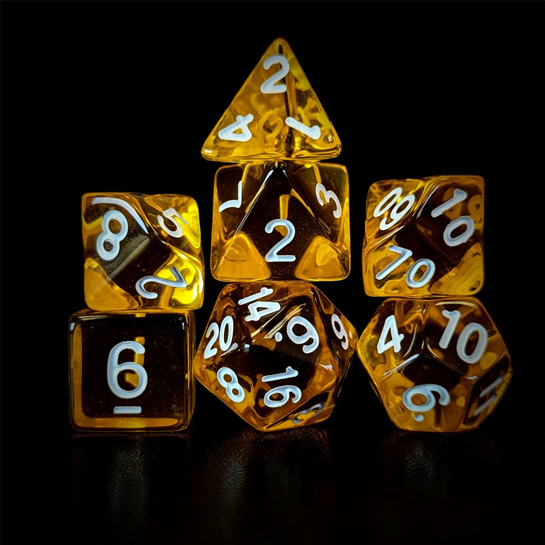 Clear Yellow Acrylic - 7pcs RPG Full Dice Set