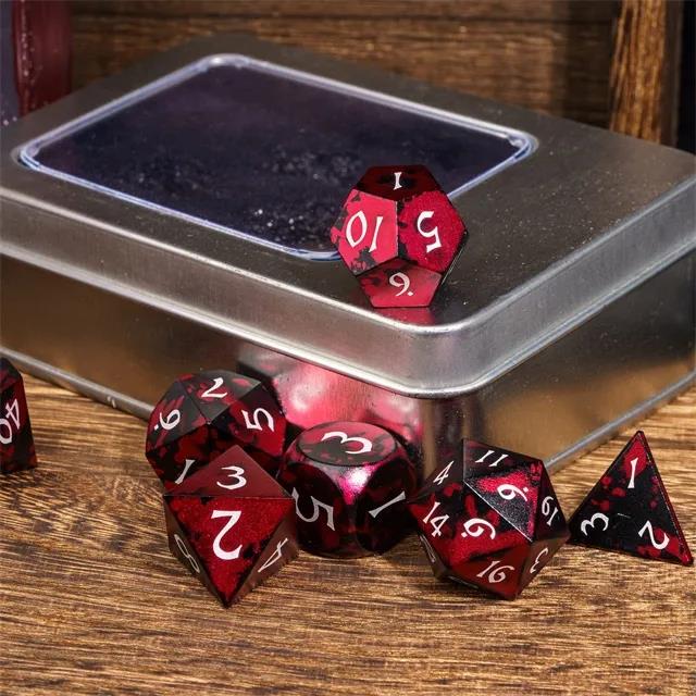 7pcs RPG Dice Set - Red & Black Anodized Aluminium