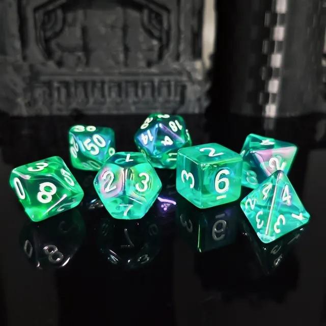 7pcs Dice Acrylic Metallic Clear Green