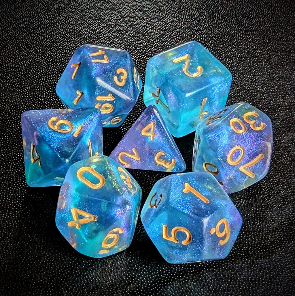 Glitter in Purple & Blue Acrylic - 7pcs RPG Full Dice Set