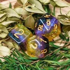 7pcs Dice Resin Layer Gold Font Non Binary Blue Purple Yellow