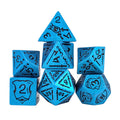 7pcs RPG Full Dice Set - Black Pattern on Blue Resin
