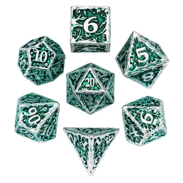 7pcs Dice Metal Druid Vine Silver Font Green